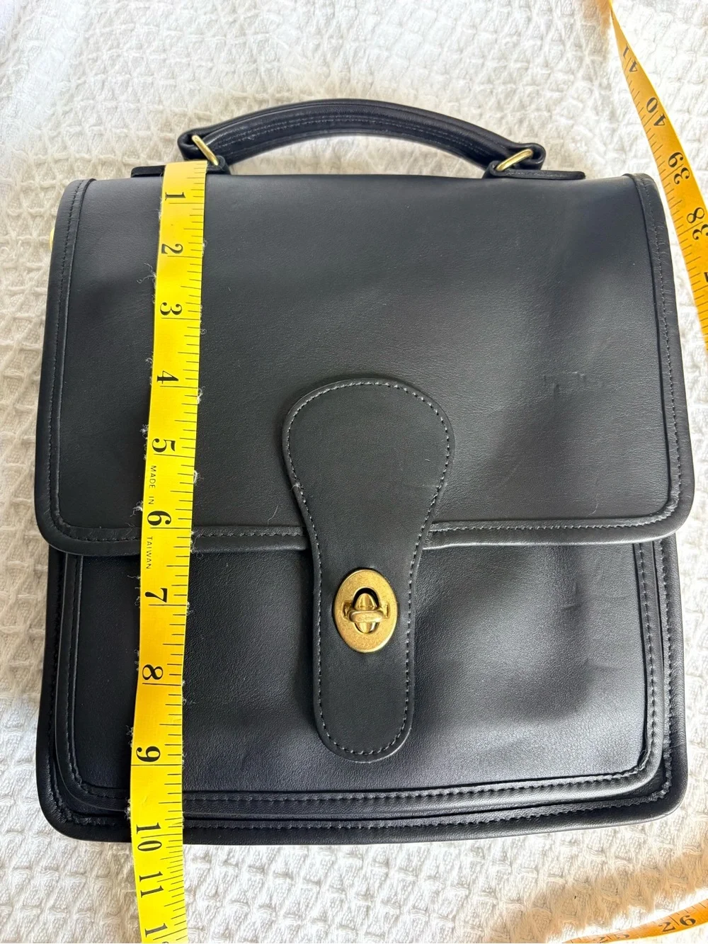 Vintage Coach Black Leather Station Bag with Gold Hardware